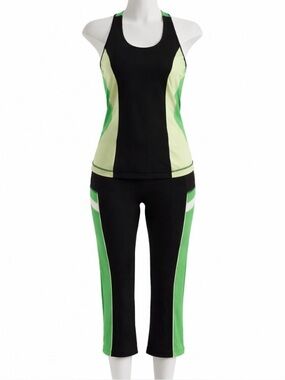 Lululemon Yoga Workout Set Racerback Tank & Capri Leggings Green Black Workout